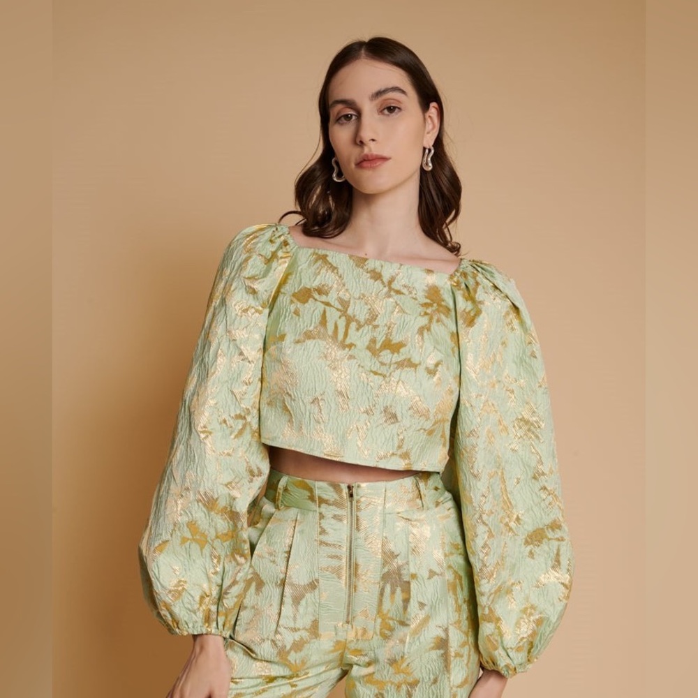 Ghospell Elin Jacquard Pistachio Green Top New